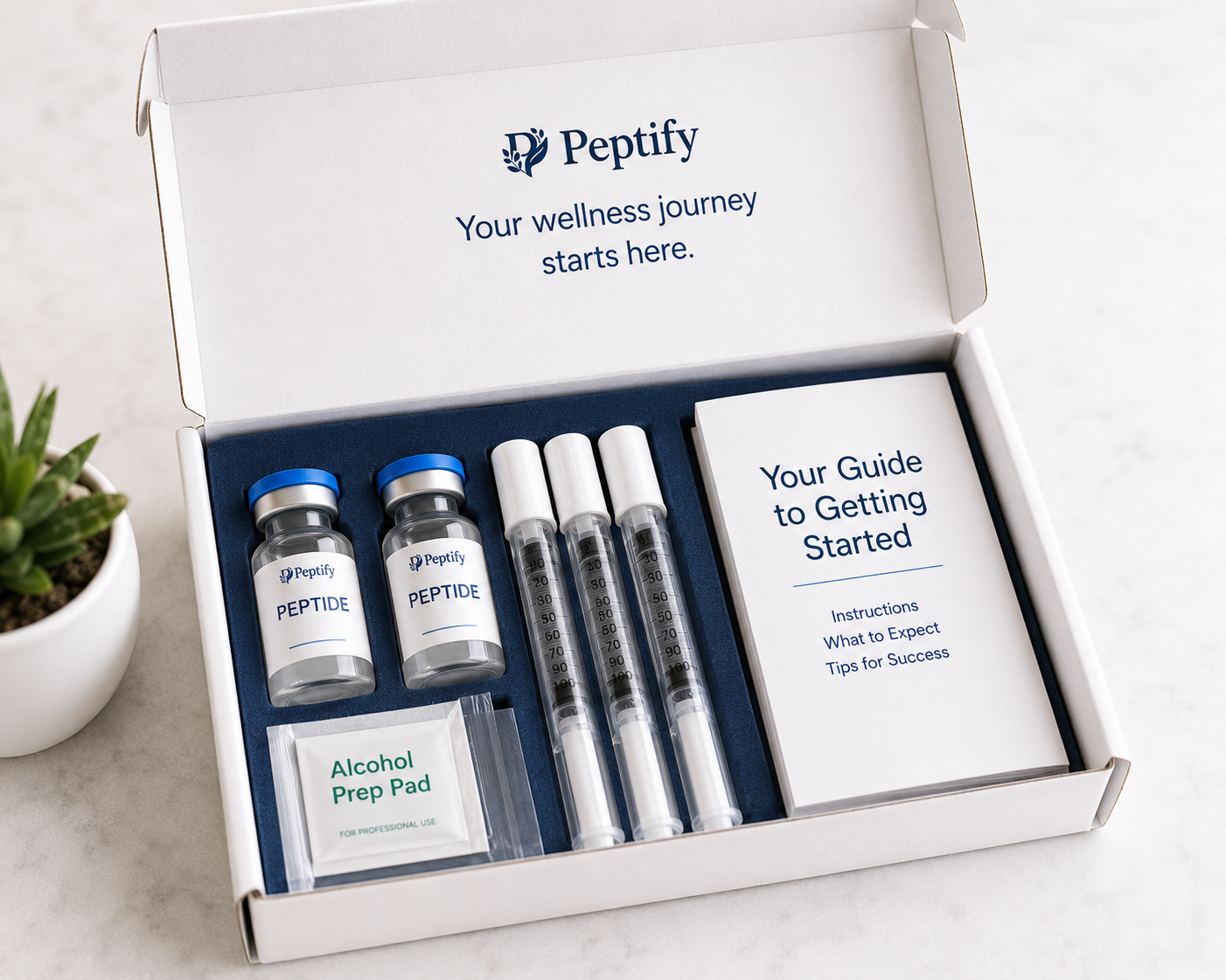 Prepared Peptify care package with supplies and getting-started guide