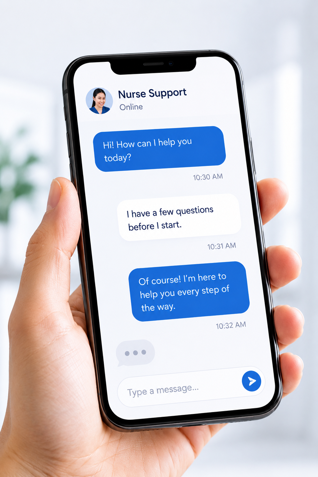 Phone showing nurse chat support before starting