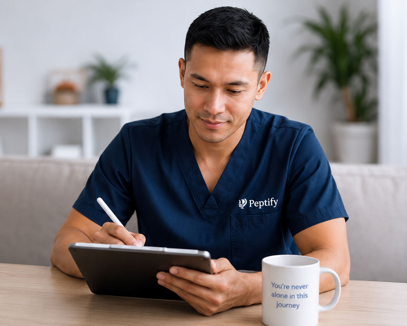 Nurse reviewing a tablet for ongoing support
